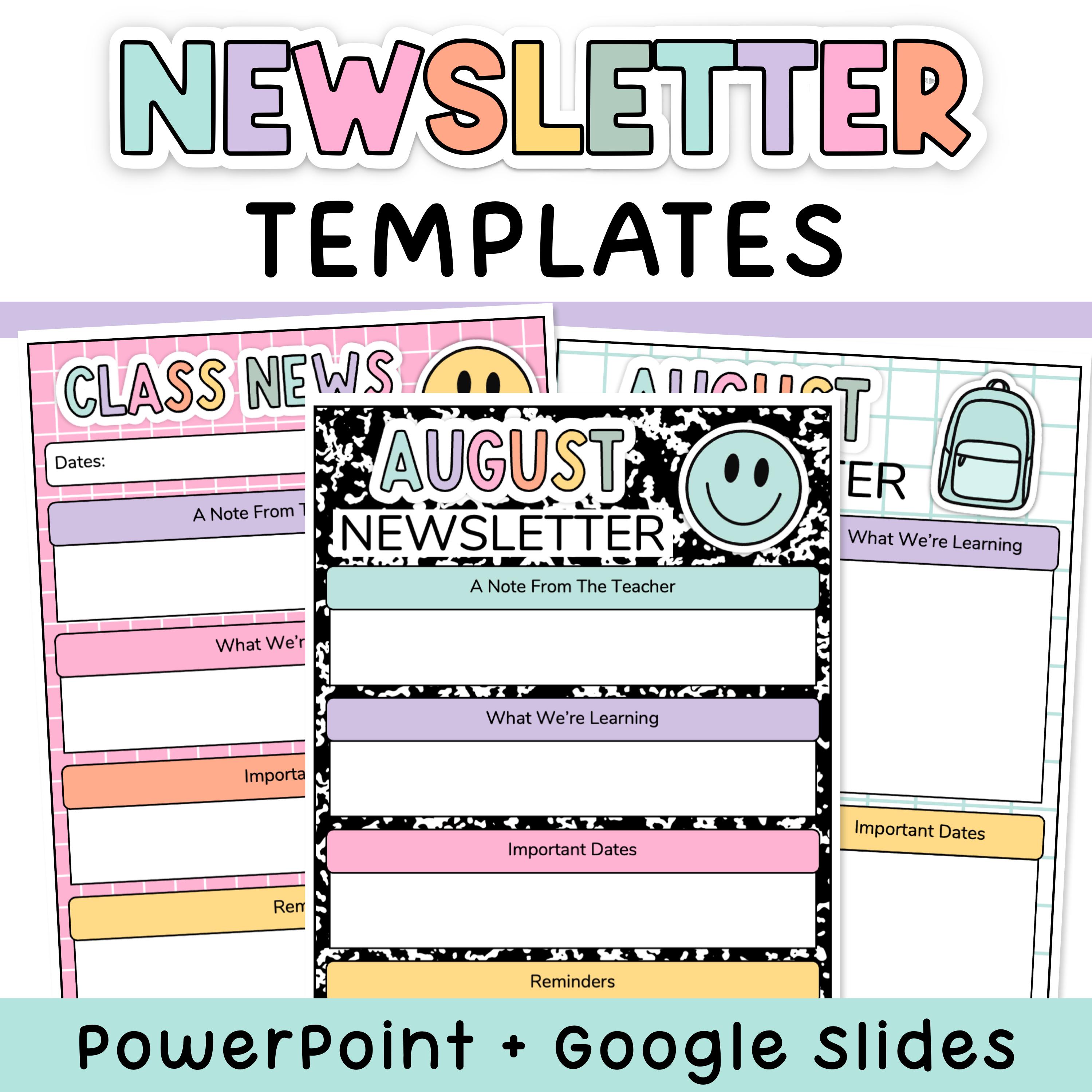 Composition Notebook Weekly and Monthly Newsletter Template - Editable for Pastel & Composition Notebook Classroom Decor Theme
