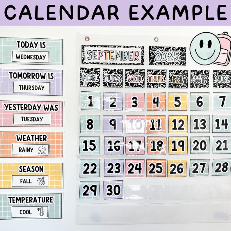 Composition Notebook Editable Calendar Pocket Chart - Calendar Numbers ...