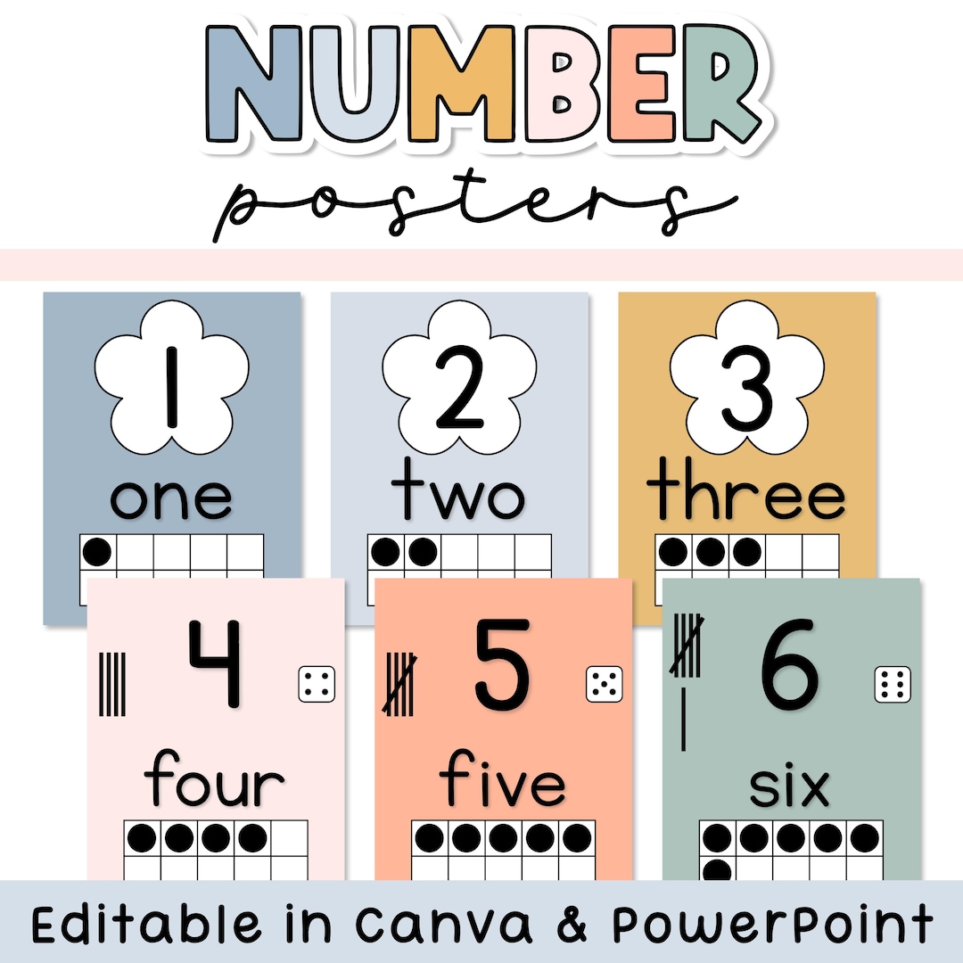 Boho Number Posters With Ten Frames - Numbers 1 to 20 Posters - Etsy