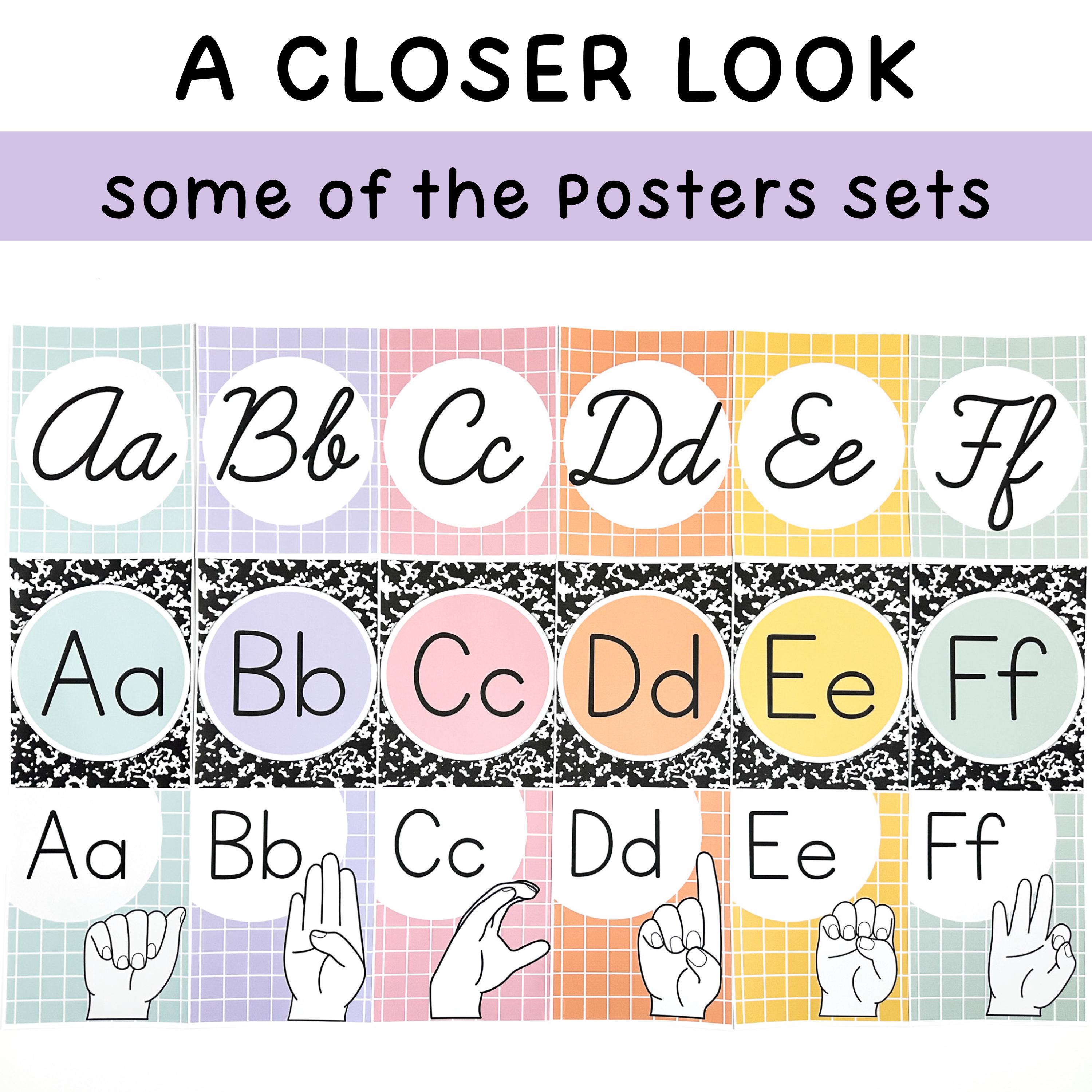 Alphabet Posters and Cursive Alphabet Posters for Composition Notebook ...
