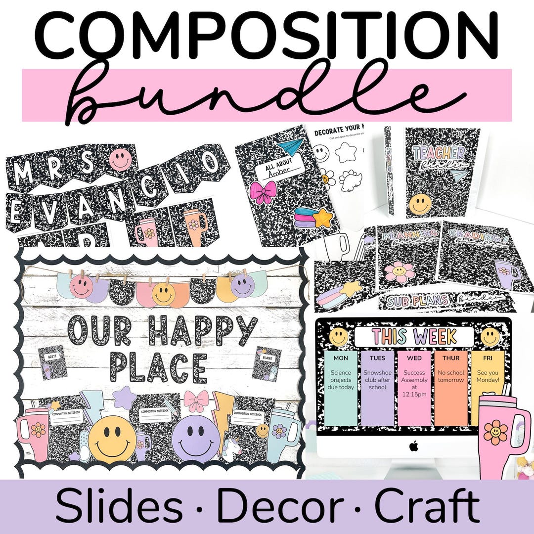 Composition Notebook Classroom Decor Bundle | Bulletin Board Letters ...