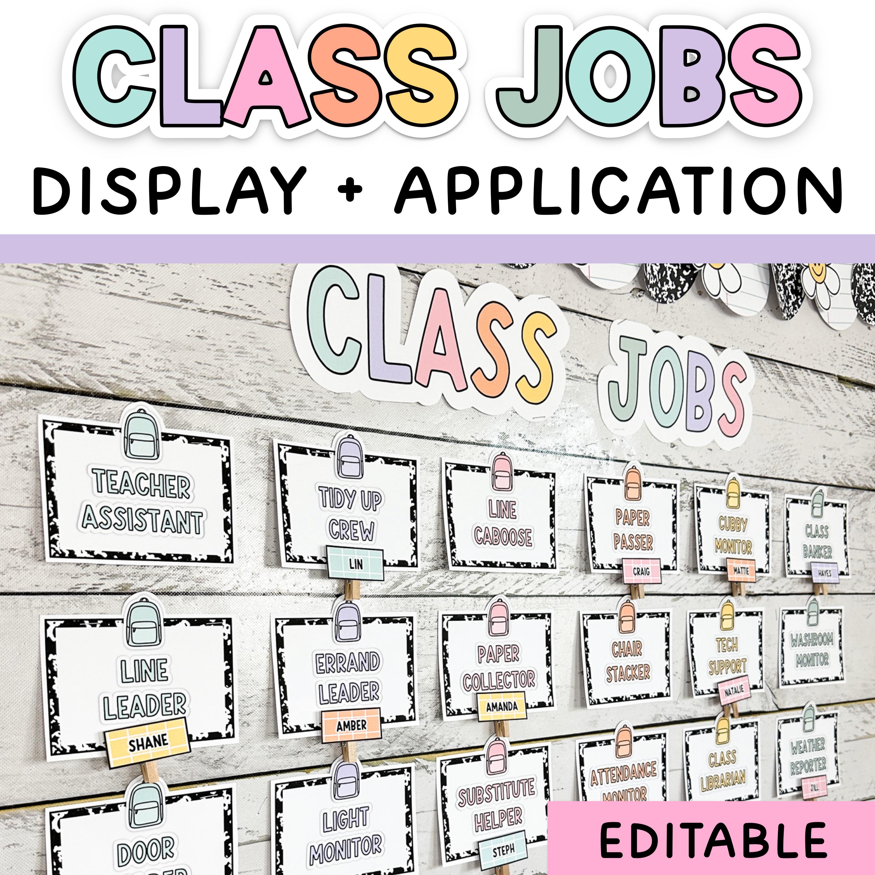 Composition Notebook Decor Class Jobs Editable & Classroom Job Application for Pastel and Composition Notebook Classroom Decor Theme