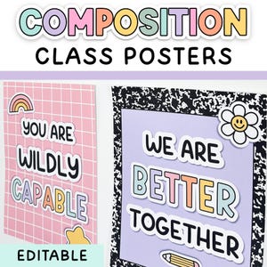 Composition Notebook Posters, Pastel & Composition Notebook Classroom Decor - Printable Classroom Posters for Elementary and Middle School
