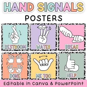 Komposition Hand Signal Poster & ASL Gebärdensprache Handzeichen - Bearbeitbar für Pastell und Komposition Notebook Klassenzimmer Dekor Thema