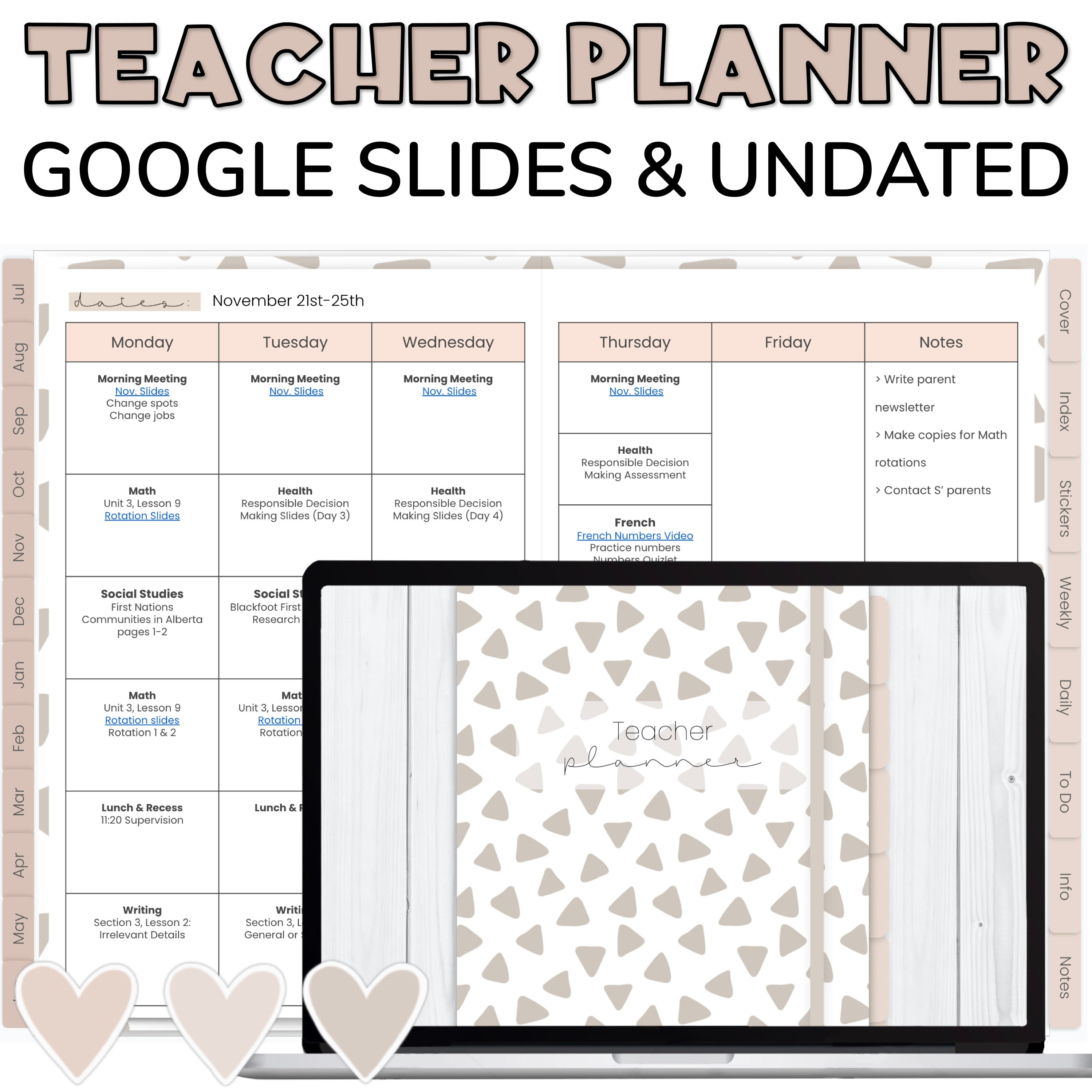 Planificador de profesores Boho / Planificador de profesores de Google Slides / Planificador de profesores neutral / Planificador de profesores digital sin fecha
