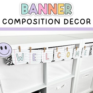 Composition Notebook Decor Banner With Editable Banner Letters for Composition Notebook & Pastel Classroom Decor Theme