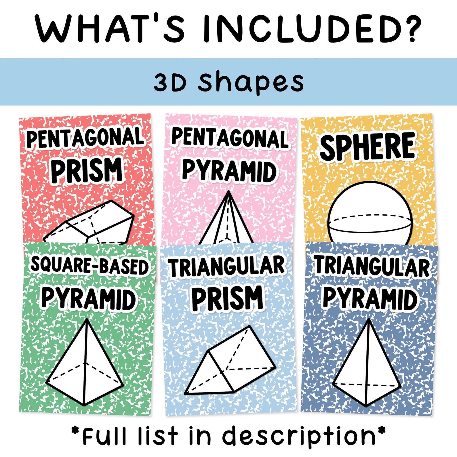 Bright 2D and 3D Shapes Posters - Editable for Composition Notebook ...