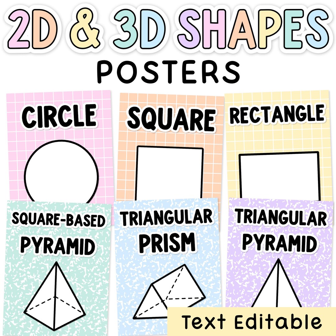 Pastel 2D and 3D Shapes Posters - Editable for Composition Notebook ...