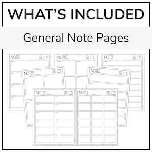 May include: A set of printable general note pages with the text "NOTES" at the top of each page. Each page has a space for the date, student name, and a calendar icon.