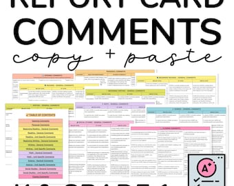 300+ Kindergarten Report Card Comments & Grade 1 Report Card Comments, Editable in Google Docs - Beg, Mid Year and End of Year Comments