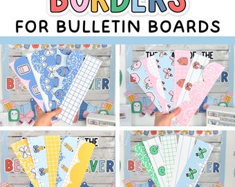 Bordes brillantes para imprimir en el tablón de anuncios para cuadernos de composición y decoración alegre para el aula.