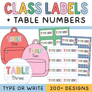 Bright Composition Notebook Labels & Table Numbers - Editable Classroom Labels for Composition Notebook and Bright Classroom Decor Theme