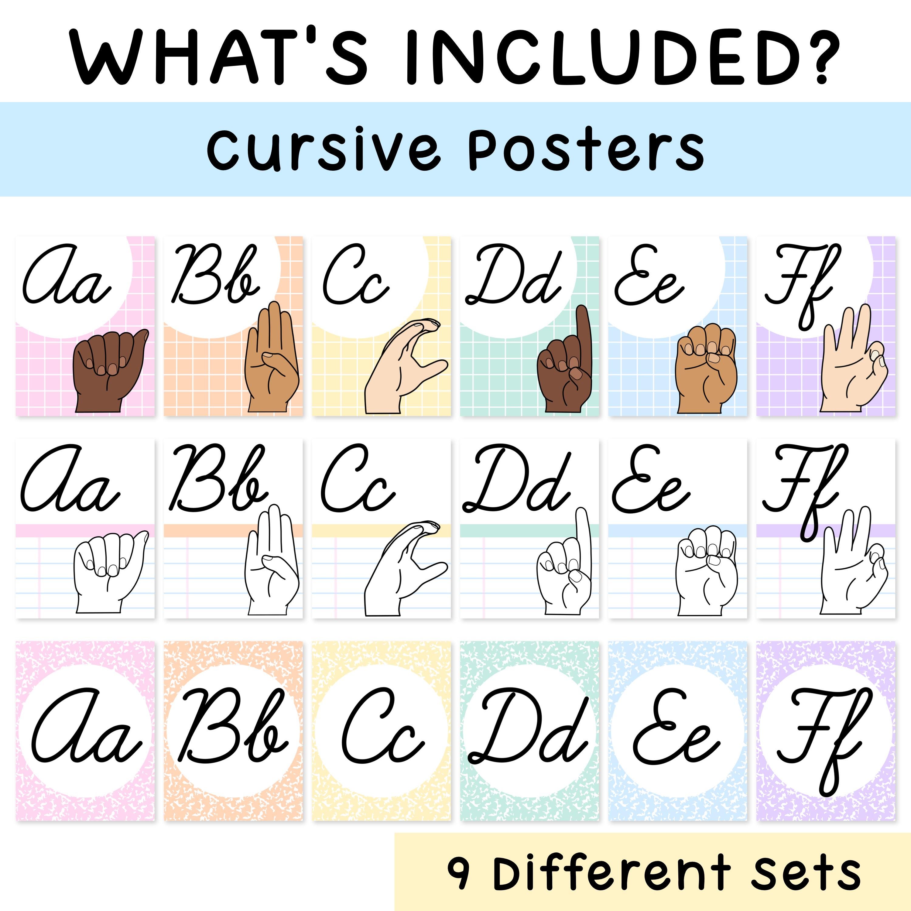 Pastel Alphabet Posters, ASL Posters, Cursive Alphabet Posters & Letter ...