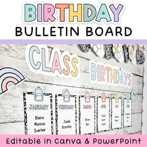 Komposition Notebook Geburtstag Display bearbeitbar - Happy Birthday Bulletin Board passt zu Pastell & Komposition Notebook Klassenzimmer Dekor Thema