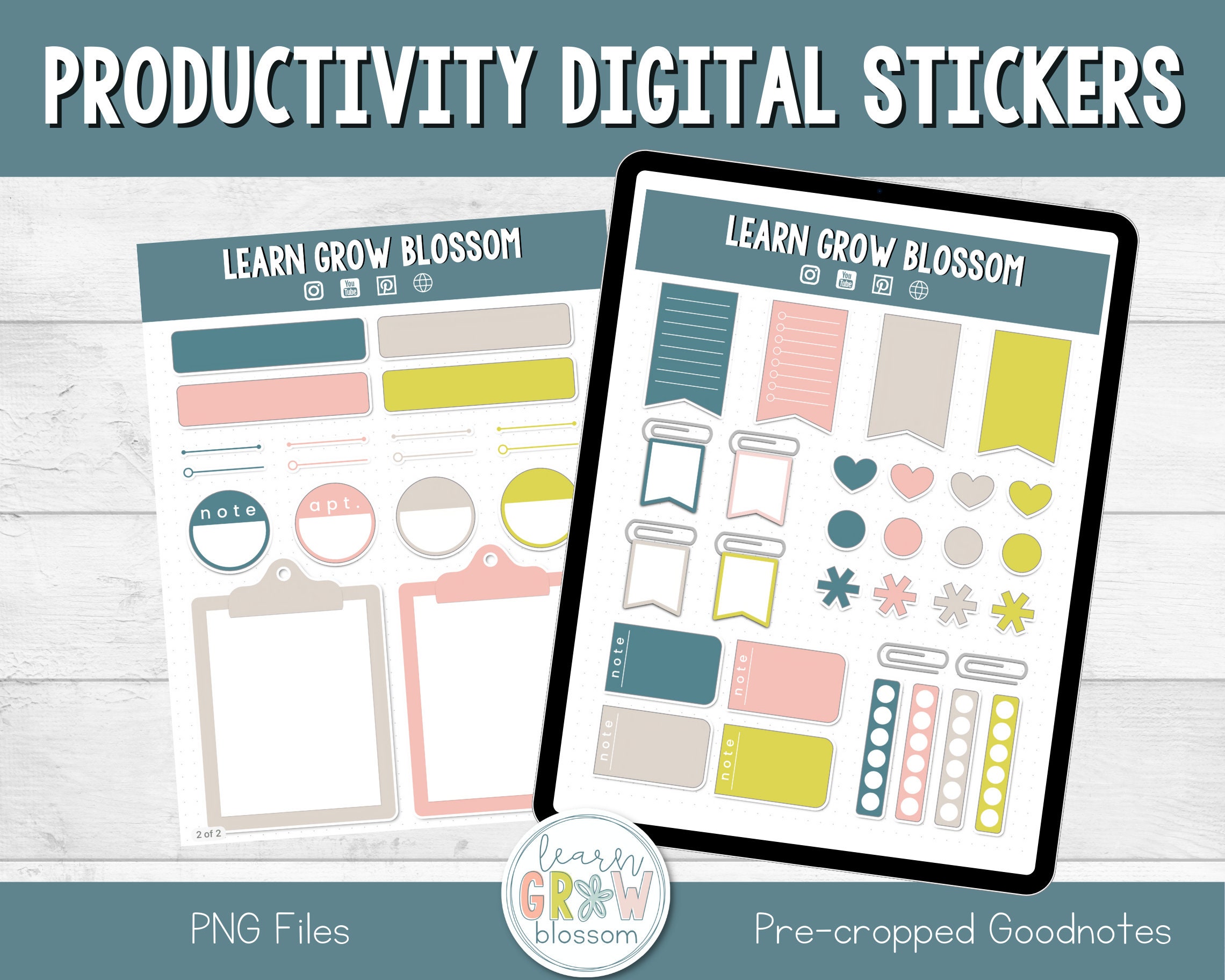 Productivity Digital Stickers Functional PreCropped Etsy