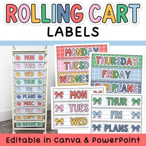 Bright 10 & 12 Drawer Rolling Cart Labels - Editable for Composition Notebook and Bright Classroom Decor