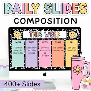 400+ Composition Notebook Google Slides Templates for Teachers - Teacher Slides, Daily Slides, Agenda Slides, Morning Slides, Choice Boards