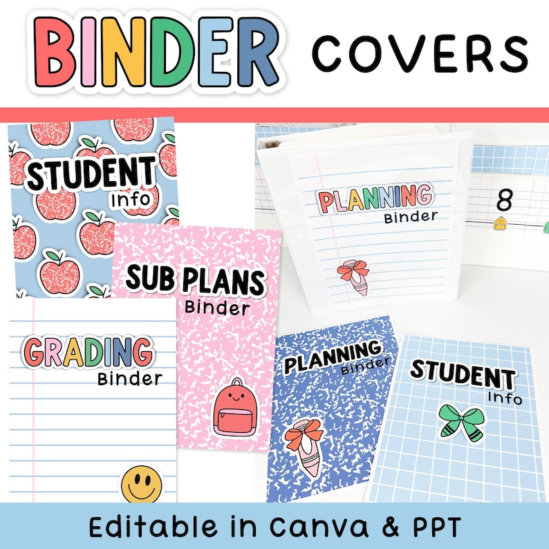 Bright Editable Binder Covers and Spines for Composition Notebook ...