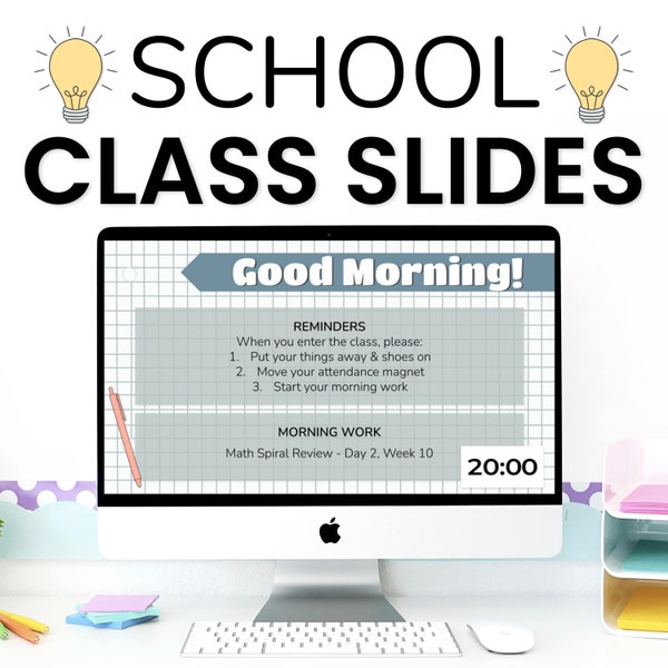 Classroom Slide Templates for Teachers Including Morning Slides, Agenda Slides, Class Slides & Teacher Slides | Use as Back to School Slides