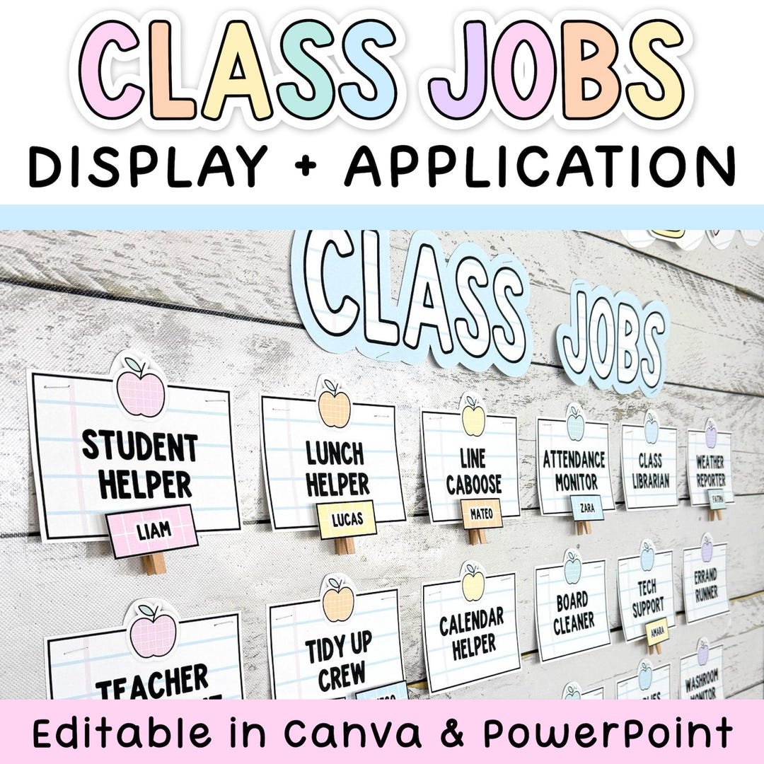 Pastel Class Jobs Editable & Classroom Job Application for Composition ...