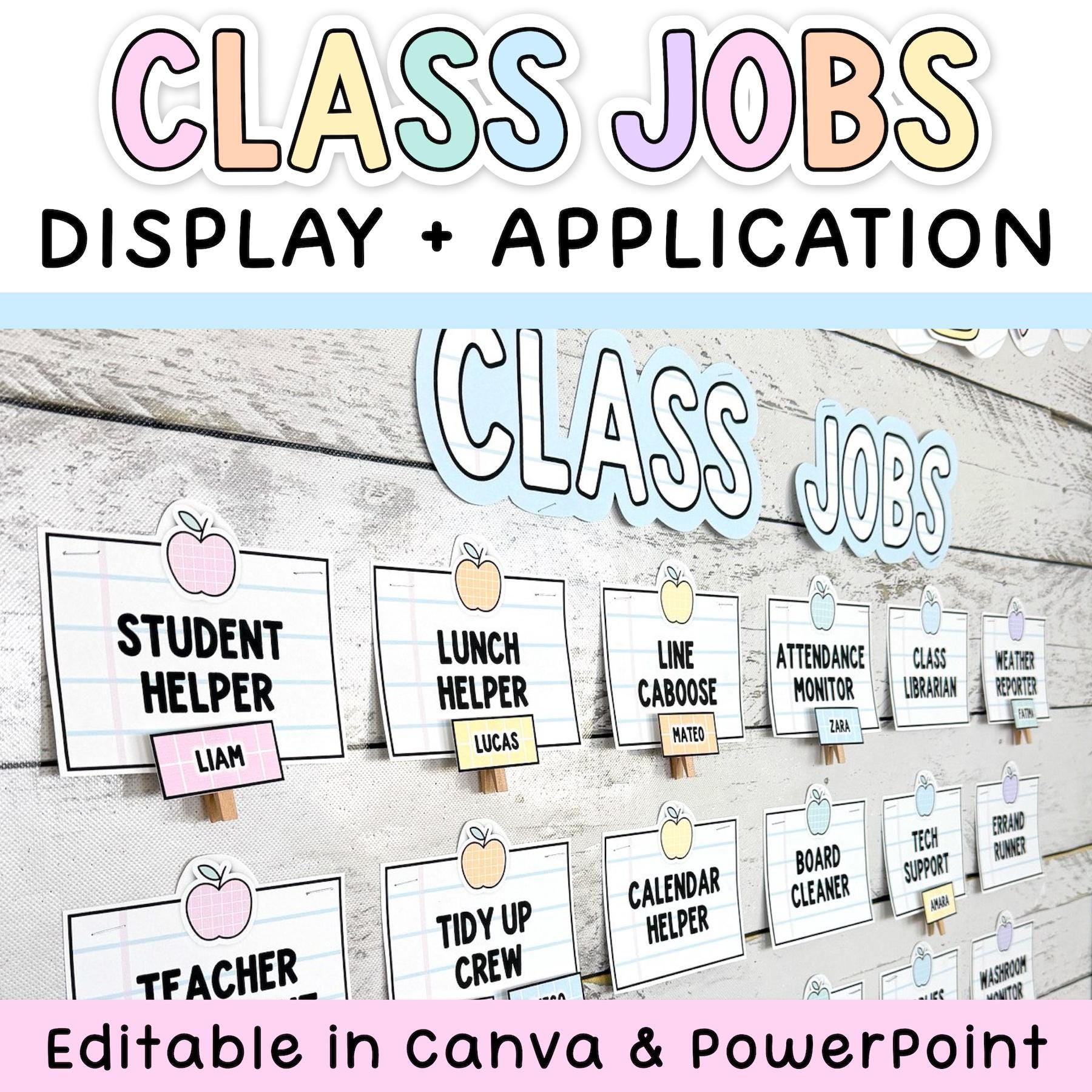 Pastel Class Jobs Editable & Classroom Job Application for Composition ...