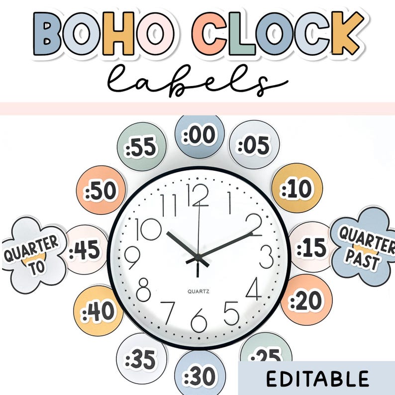 Boho Clock Labels & Clock Number Labels Matches Boho Classroom Decor ...