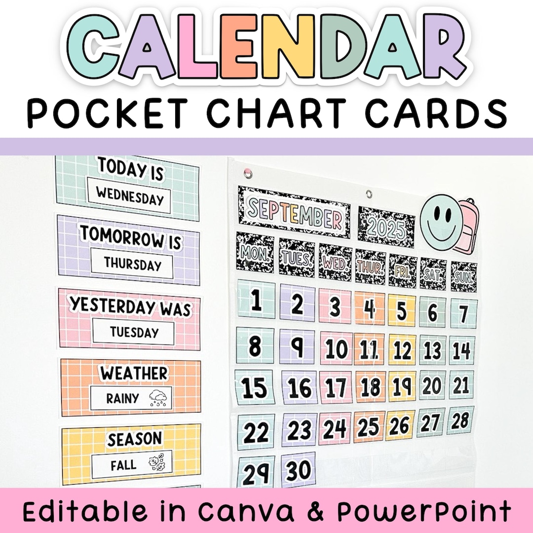Composition Notebook Editable Calendar Pocket Chart - Calendar Numbers ...
