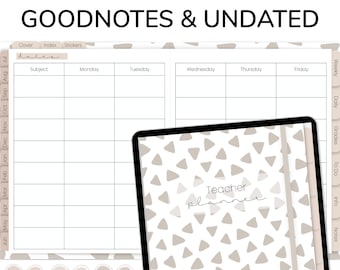 Boho Goodnotes Teacher Planner / Planificador de profesores iPad sin fecha / Planificador de profesores digital y libro de calificaciones