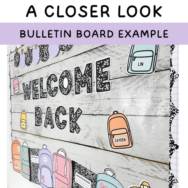 Composition Notebook Welcome Back to School Bulletin Board for Pastel Classroom Decor & Composition Notebook Decor image 8