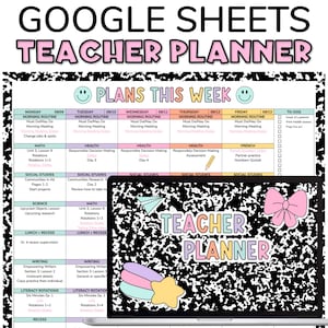 Digital Teacher Planner | Google Sheets Teacher Planner 2025-2026 | Composition Notebook Classroom Decor