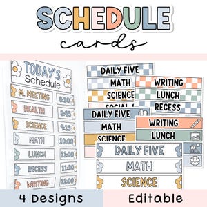 Cartes d'horaire quotidien bohème - Horaire visuel modifiable et horaire de cours avec du temps pour une décoration de classe bohème