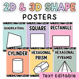 Composition Notebook 2D and 3D Shapes Posters - Editable for Pastel & Composition Notebook Classroom Decor Theme