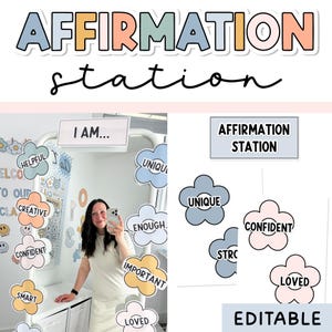 Boho Affirmation Station for Positive Affirmations Mirror - Editable and Matches Boho Classroom Decor