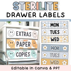 3 Drawer Sterilite Labels for Classroom Organization and Teacher Organization Matches Calm Neutral Boho Classroom Decor Bundle