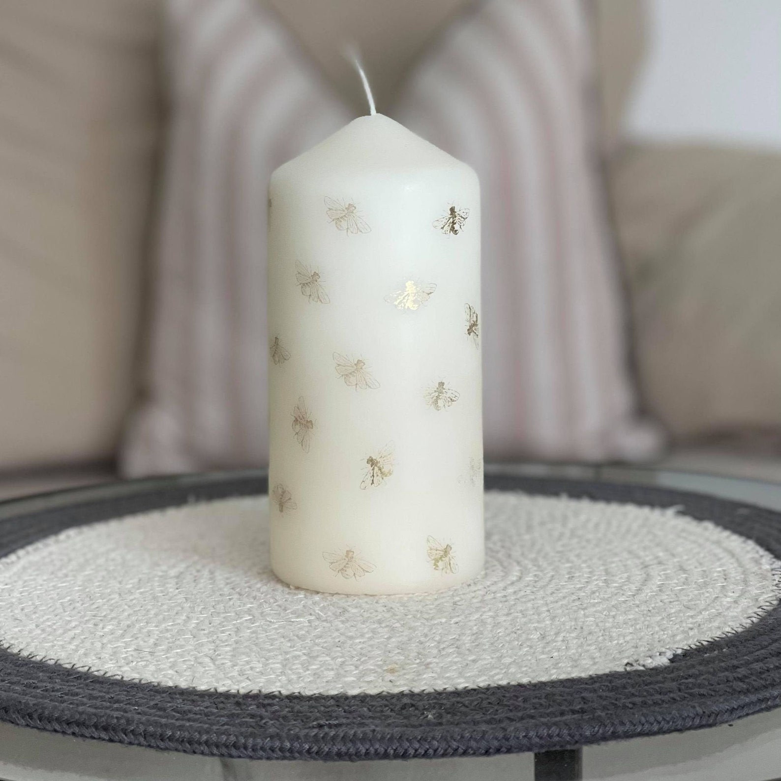 Golden Flies Pillar Candle Hand Decorated up to 55hrs Burn Etsy UK