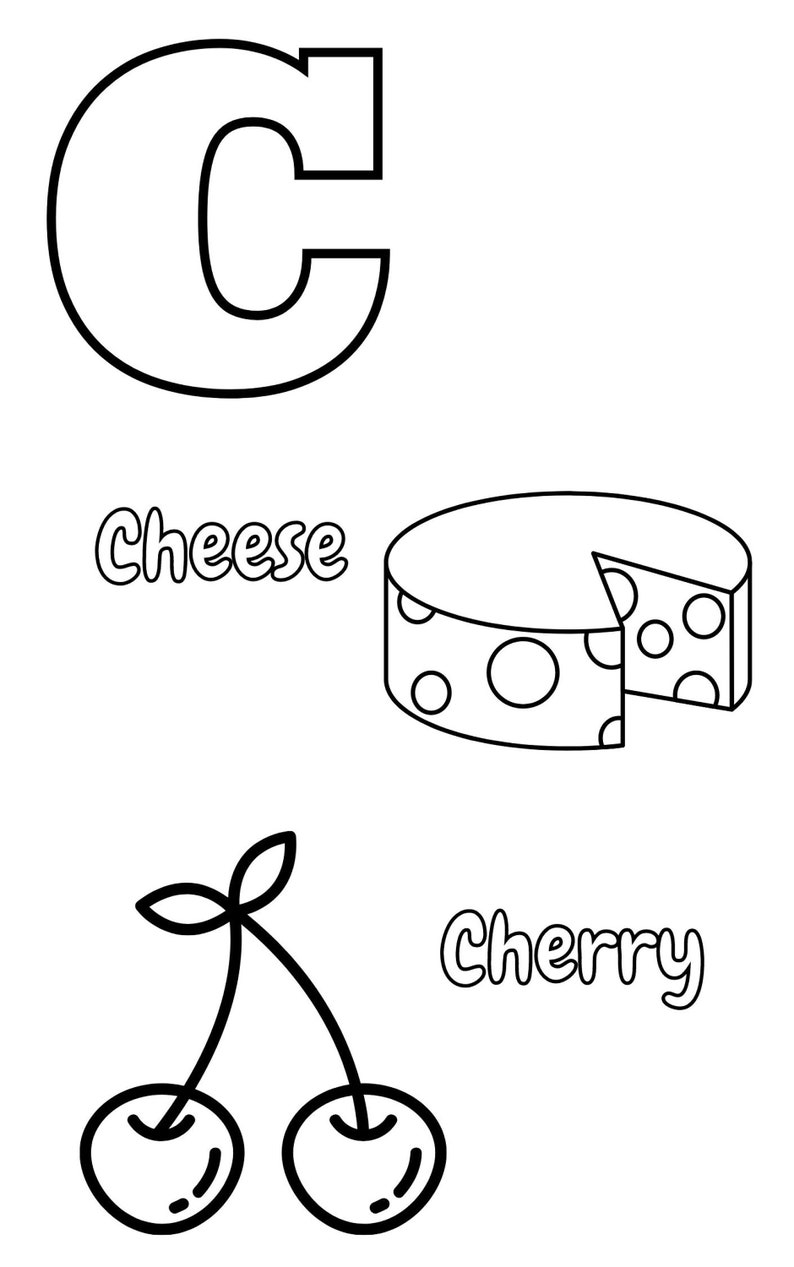Alphabet of Foods Coloring Pages for Kids 27 Instant Download Etsy