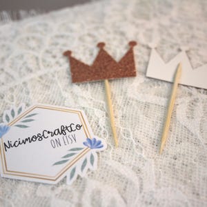 Princess Crown Cupcake Toppers: Rose Gold Glitter Party Decor