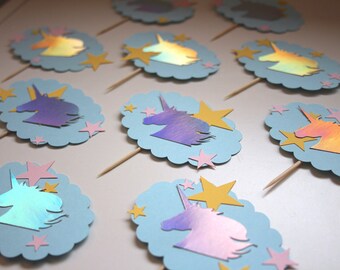 Unicorn Holographic Cupcake/Cake Toppers