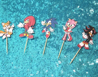 Adornos para cupcakes y palillos de comida de Sonic the Hedgehog y sus amigos