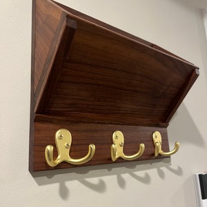 walnut key Hook Mail Organizer, Mail organizer, wall mount key hooks, Entryway mail and key holder