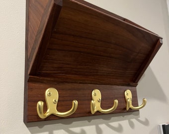walnut key Hook Mail Organizer, Mail organizer, wall mount key hooks, Entryway mail and key holder