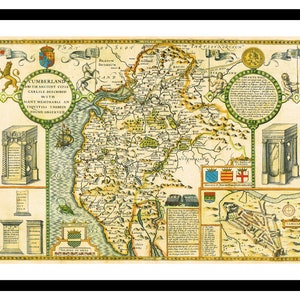 Alte Karte von Cumberland Cumbria England UK 1627 - Kunstdruck - Vintage Poster - Antikes altes Bild - Retro Wandkunst Dekor - S - XXL MUK095