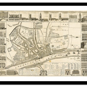Alte Karte von Newcastle England UK Europa 1723 - Kunstdruck - Vintage Poster - Antik altes Bild - Retro Wandkunst Dekor - S - XXL MUK025