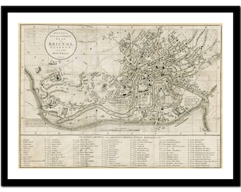 Old Map of Bristol England UK Europe 1815 - Art Print - Vintage Poster - Antique Old Picture - Retro Wall Art Decor - S - XXL MUK031