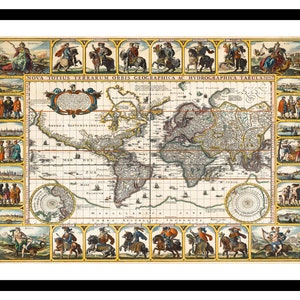 Mapa antiguo del mundo 1652 - Lámina artística - Póster vintage - Cuadro antiguo - Decoración de pared retro - S - XXL MWO005