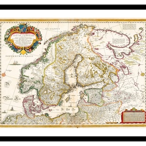 Alte Landkarte Norwegen Schweden Europa 1690 - Kunstdruck - Vintage Poster - Antik altes Bild - Retro Wandkunst Dekor - S - XXL MEU009