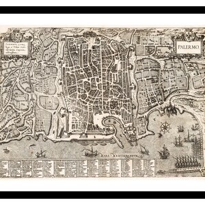 Vecchia mappa di Palermo Italia Europa 1588 - Stampa artistica - Poster vintage - Immagine antica - Decorazione murale retrò - S - XXL MIT013