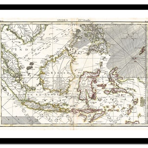 Vecchia mappa di Giava Sumatra Borneo Asia 1770 - Stampa artistica - Poster vintage - Immagine antica - Decorazione murale retrò - S - XXL MAS007