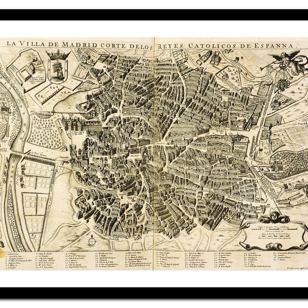 Mapa antiguo de Madrid España Europa 1657 - Impresión de arte - Póster vintage - Imagen antigua - Decoración de arte de pared retro - S - XXL (M-eu 041)