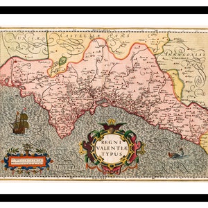 Alte Landkarte von Valenien Spanien Europa 1623 - Kunstdruck - Vintage Poster - Antik altes Bild - Retro Wandkunst Dekor - S - XXL MES012